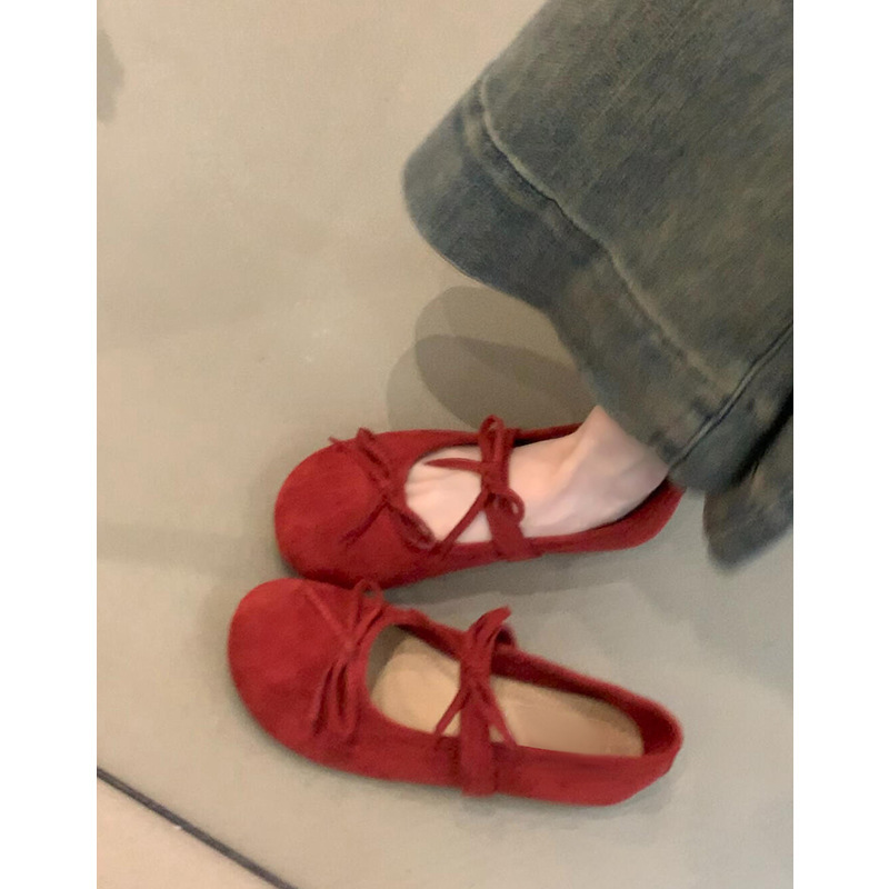 Flat bottom bow flat shallow mouth ballet single shoes women's French retro Mary Jane evening shoes